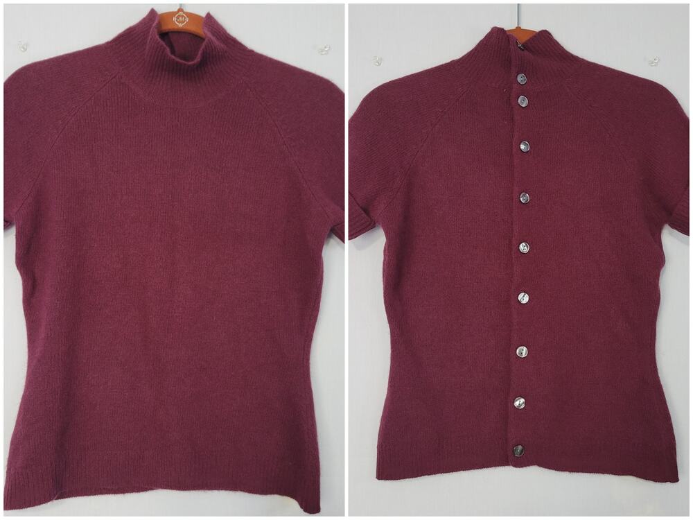 Vintage Lambswool Angora Blend Mock Neck Button Back Sweater size S Quiet Luxury